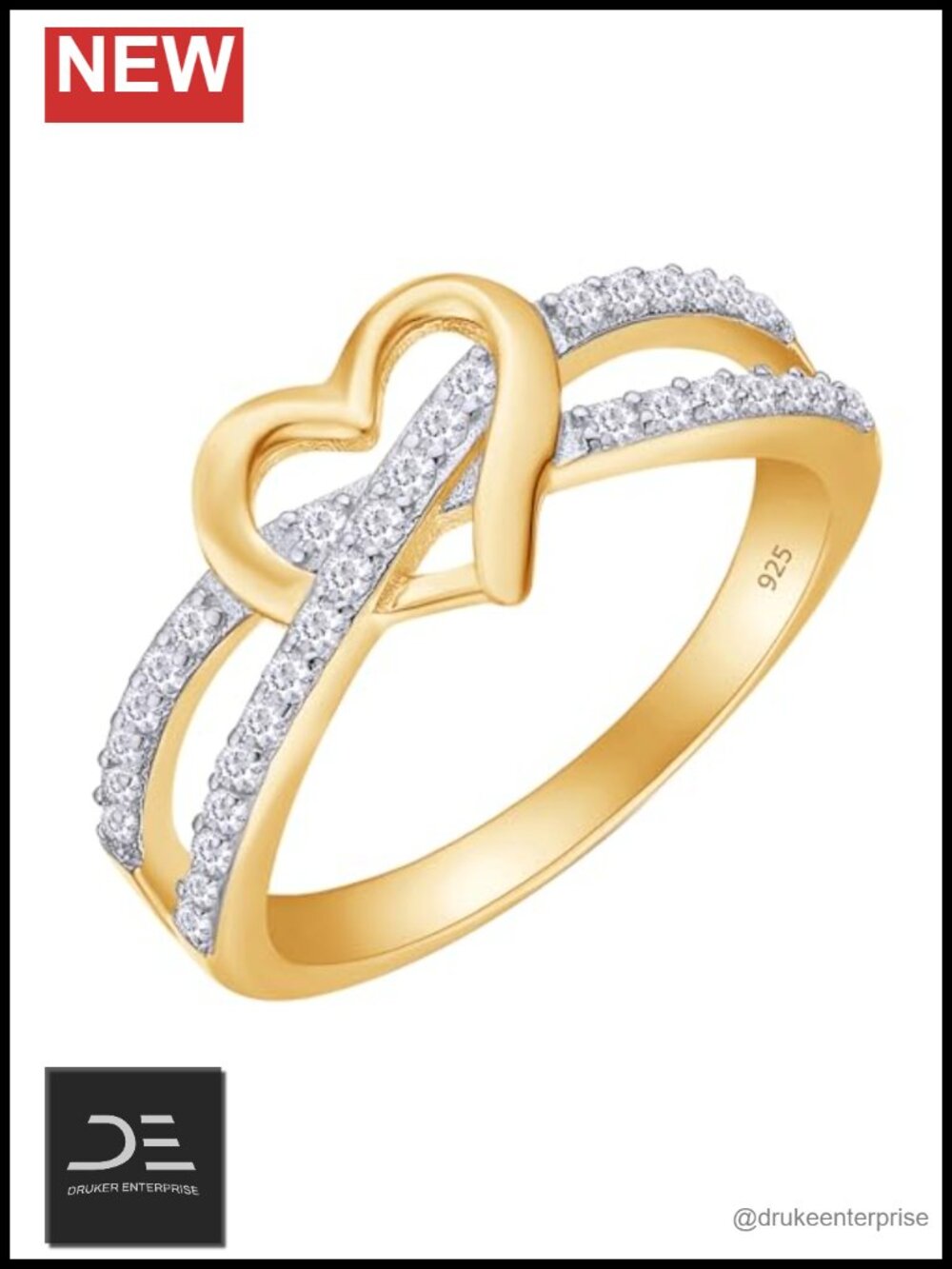 AFFY Split Shank Infinity Heart Promise Ring 14K Yellow Gold Over Sterling